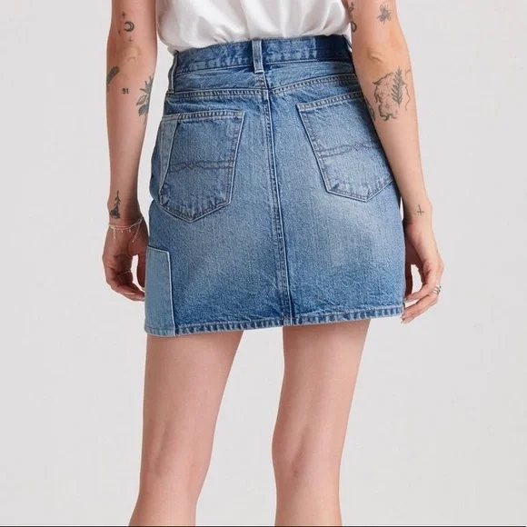Lucky Brand Patchwork Color Block Denim Mini Skirt 26 - Picture 3 of 10